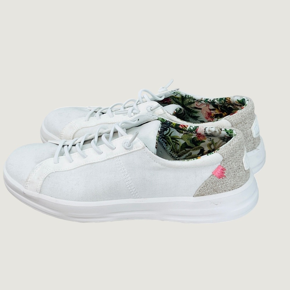 Hey Dude Karina Coconut White Tropical Floral Canvas Sneakers 40154-1JZ Womens 8